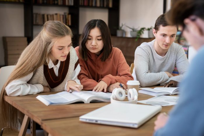 high school students learning together during a group study