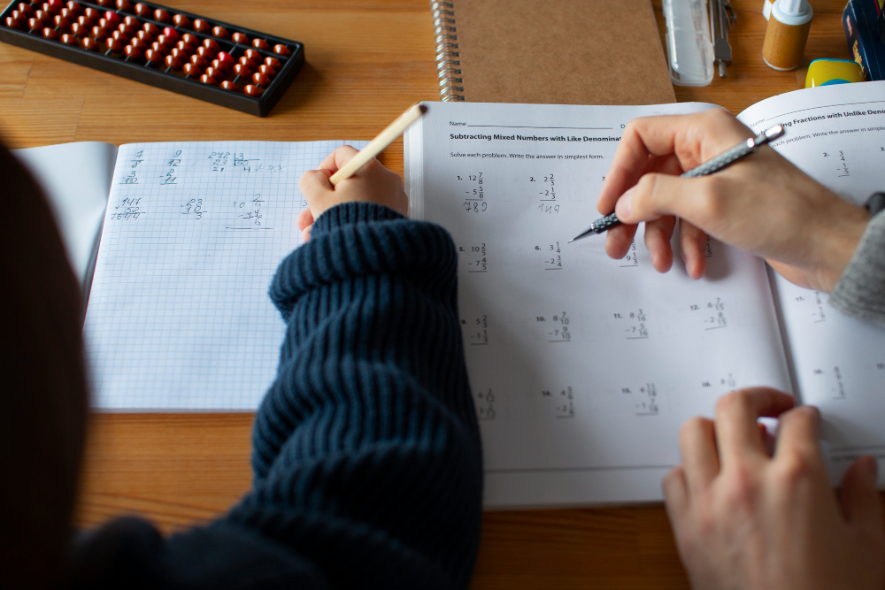 Girl learning math at school